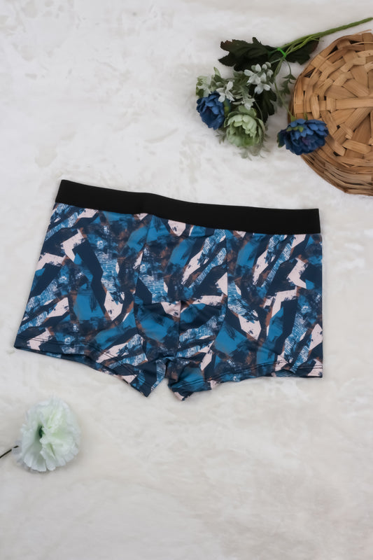 New Style Bottom Fold Men's Printed Underwear with blue and white color and black strip