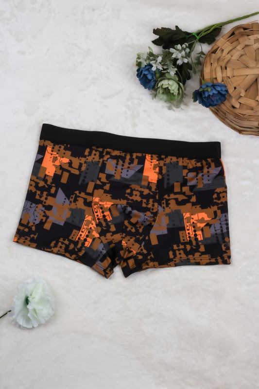 Orange Grey Camouflage Breathable Men's Boxer Briefs with Flex Waistband