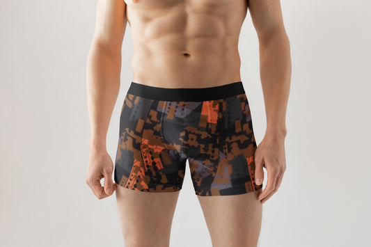 Orange Grey Camouflage Breathable Men's Boxer Briefs with Flex Waistband