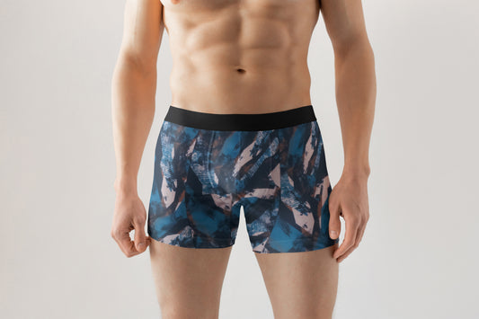 New Style Bottom Fold Men's Printed Underwear with blue and white color and black strip